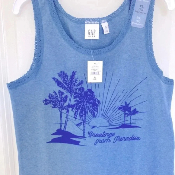 GAP Kids Graphic Tank Top Blue Heather Girl’s Size XL - Picture 5 of 7